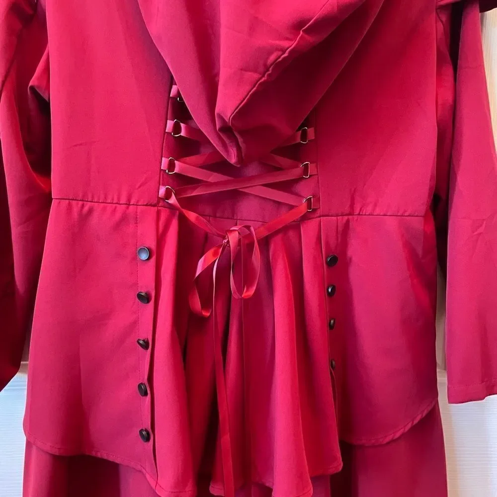 RED HIGH LOW LIGHT WEIGHT JACKET/WINDBREAKER. LITTLE RED RIDING HOOD STYLE NWOT